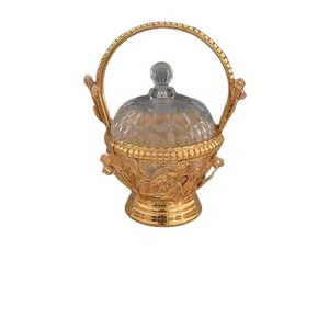 Handmade Luxurious Chocolate Candy and Dates <b>Bowl</b> <b>With</b> Beautiful Glass <b>Lid</b> <b>with</b> Amazing Knob and Royal Handles - Product Image 1