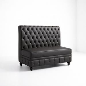 Banquette de <span class=keywords><strong>restaurant</strong></span> de luxe en cuir PU noir capitonné, canapé-banquette rembourré pour bar, hôtel, salle à manger, salon - Product Image 3