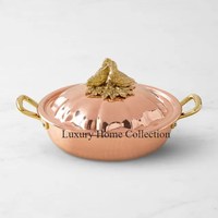 Casserole et chauffe-plats Ruffoni argentés, brillants, polis, attrayants, avec différentes tailles et logos, design martelé, pour la cuisson à la cocotte.