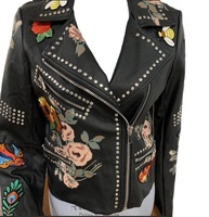 Veste de moto matelassée pour femmes sur mesure respirante et coupe-vent avec cuir embelli solide noir taille 5XL