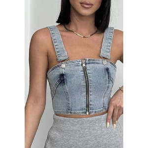 เสื้อครอปซิปหน้า รุ่น 402 - สีฟ้าอ่อนแบบ Snow Wash - Product Image 6