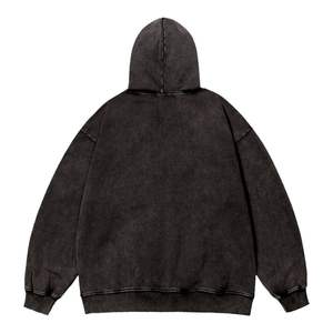 Sweat à capuche oversize noir imprimé 100% coton mélangé à épaules tombantes coupe ample streetwear vintage délavé à l'acide pour hommes - Product Image 2