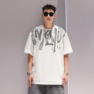 Fabricantes de ropa Impresión personalizada Alfabeto 100% Algodón 300 Gramos Manga corta Casual Suelta Estilo Hip-hop Camiseta masculina - Product Image 3