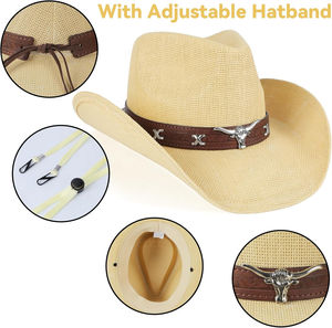 Sombrero de Vaquero Beige de Paja al por Mayor a Precio Económico, Sombrero de Vaquera, Sombreros de Vaquero Occidentales para Mujer/Hombre/Paja Ancha con Ala Moldeable - Product Image 4