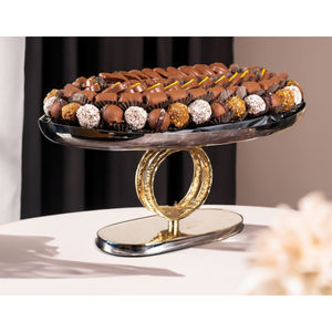 Bol à chocolat ovale en métal argenté moderne écologique avec base en forme d'anneau pour présentoir à desserts et bol de serveur de bonbons - Product Image 1