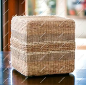 Cor natural não-tóxico retangular feito à mão otomano tecido rústico rattan almofada de decoração fezes osso incrustação console - Product Image 4