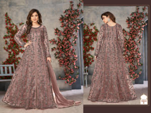 Ensemble de costume Anarkali en tissu de filet brodé lourd de créateur pour mariage, fête et tenue de mariée, fournisseur en gros - Product Image 2