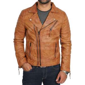 Chaqueta de motocicleta de moda para hombres en chaqueta de cuero ligero de cuero real para hombres con ajuste casual - Product Image 3