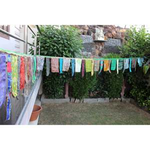 Handmade Multicolour Indian Vintage Recycled Sari Saree Large Flag Bunting Garlands for Party Outhouse-Mango Wedding <b>Banners</b> - Product Image 6