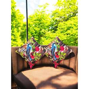 Set 2 Multicolor Digital Print Bird Cushion <b>Covers</b> 16x16 Square Handmade Decorative <b>Throw</b> Pillow <b>Covers</b> for <b>Sofa</b> Bed Accent - Product Image 1