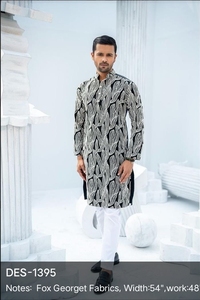 Jacquard bordado viscosa Georgette tela impresa algodón a granel para boda Sherwani traje tejido niñas textiles para el hogar - Product Image 4