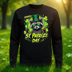 Camiseta de Manga Larga con Estampado Digital de Mapache para el Día de San Patricio, Unisex, Cuello Redondo, Promocional para Adultos - Product Image 3