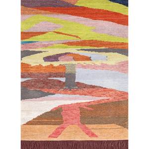 พรมถักมือลายนามธรรม Freedom Manchaha ทำจากขนสัตว์และไหมไผ่ สีเบจและสีน้ำตาล สำหรับตกแต่งบ้าน ห้องนั่งเล่น และทางเดิน-Les-1485 - Product Image 2