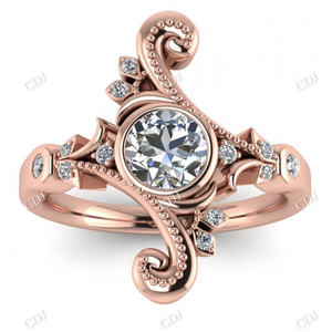 Bague de fiançailles exclusive en or massif 18 carats pour femme Ensemble de lunette de style art déco Bijoux en moissanite avec certificat GRA en diamant de dérivation - Product Image 4