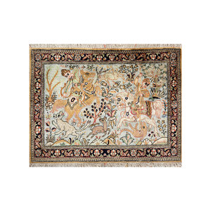 Tapis en soie noués à la main Gulmarg Gold, motif floral, style Tabriz classique, pour la maison, rectangulaires, en soie de bambou et PVC, pour salon et chambre. - Product Image 1
