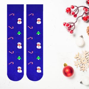 Breathable Floral Ankle Socks <b>Snowman</b> Sugar Cane Pattern Knitted Spandex for Casual Daily Use Winter Season One Fits All Body - Product Image 1