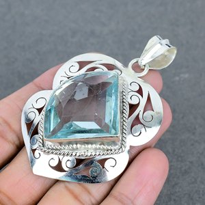 925 <b>Silver</b> Plated <b>Pendant</b> Attractive Blue Quartz Stylish Trendy Brass Stone Jewelry <b>Silver</b> Plated <b>for</b> Women & <b>Men</b> At Best Price - Product Image 4