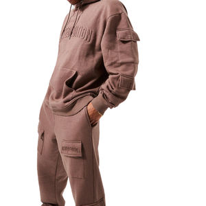 High Quality New Men Embossed Custom <b>3D</b> Logo Cargo Pant <b>Hoodies</b> 2Pcs Breathable Lightweight 100% Cotton Fleece Quick Dry - Product Image 2