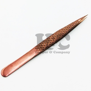 New Rose Gold Pointed Tip Professional Eyelash Tweezers Stainless Steel Lash Tweezer Mink Handle Custom Logo Packaging - Product Image 3