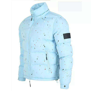Veste matelassée bleu clair avec éclaboussures de peinture, capuche amovible, vêtement de rue isolé, manteau d'hiver pour hommes et femmes - Product Image 3