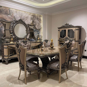 Ensemble de salle à manger Mocoto Antique Or Baroque, table et chaises richement sculptées, collection de meubles européens de luxe. - Product Image 1