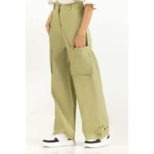 Pantalons cargo et crayon classiques en toile pour femmes, taille haute/basse avec fermeture élastique, respirants et froissés WM-NDJ-SS25-005 - Product Image 5
