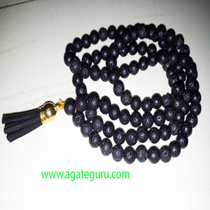 Lava NAtural Gemstone Beads Jaap Mala Indian <b>Black</b> Crystal - Product Image 1