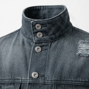 Custom Retro Faded Wash Vintage Zipper Hooded <b>Trucker</b> <b>Jacket</b> <b>Men's</b> Winter Denim Workwear Front Logo Position Fashion Outwear - Product Image 3