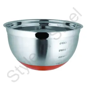 Stainless Steel Measuring bowl with orange color silicone base fruit Salad food prep serving bowl glass mixing bowl