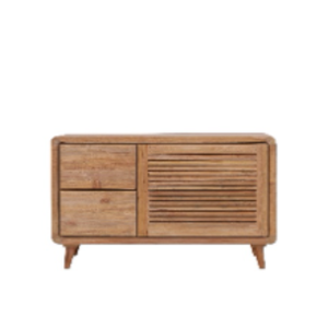 Buffet à 2 tiroirs + 1 porte latérale en design moderne naturel avec armoires de rangement latérales en bois de teck - Product Image 2