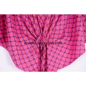 Vestido Kaftán Bohemio Indio 100% Algodón con Encaje Floral y Estampados a Cuadros, Diseño Sencillo - Ropa de Noche de Verano para Mujer, Regalo - Product Image 4