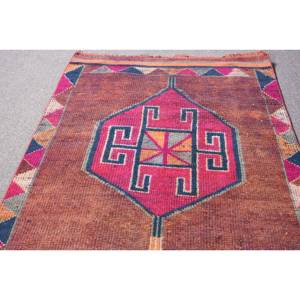 Alfombra de lana azul roja Kilim de área grande, 3,1x9,2 pies, tejido plano turco, respaldo de látex, pila de felpa para pasillo, habitación, patrón rectangular - Product Image 3