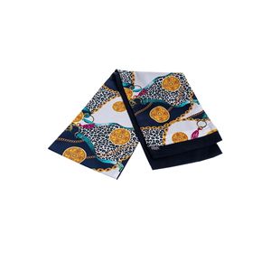 Bufanda y chal tradicional de doble cara con estampado de medallón azul marino y dorado - Product Image 1