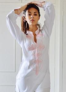 Top de túnica de verano bordado elegante para mujer, nueva colección de tendencias, blusas cortas informales de cuello alto, mangas completas digitales - Product Image 3