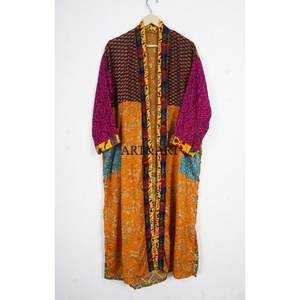 Patchwork Silk Floral Vintage <b>Women's</b> Summer Robe Kimono Bathrobe Maxi Gown Breathable - Product Image 4