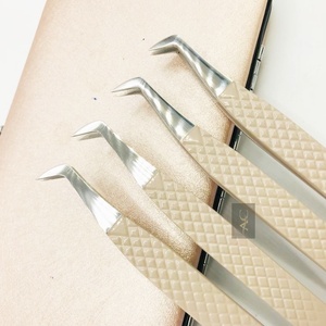 Pinces à épiler professionnelles en acier inoxydable massif avec poignée diamantée pour extensions de cils, logo personnalisé, durables, pointues, russes - Product Image 6