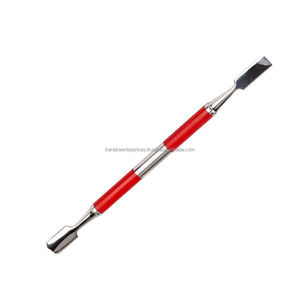 Pousse-cuticules double tête en acier inoxydable avec poignée en silicone rouge, réutilisable, pour manucure et exfoliation des ongles - Product Image 1
