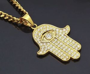 Collar con Colgante de Mano de Hamsa de Plata de Ley Chapada en Oro para Hombre, Cadena Larga con Perlas, Estilo Hip Hop, Joyería con Diamante Cultivado en Laboratorio - Product Image 2