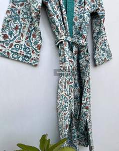 Chaqueta Acolchada de Algodón Larga Unisex Estilo Vintage con Cinturón, Diseño Indio Transpirable para Playa o Invierno, Patrón Floral, Venta al Por Mayor - Product Image 6