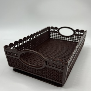 Premium Square <b>Plastic</b> Basket with Handles and Decorative Pattern Multi-Compartment Organizer for Kitchen Living Office Bulk - Product Image 1