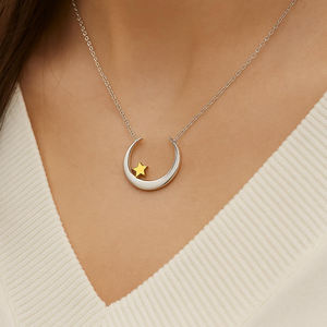 Collar de Moda con Luna Creciente y Estrella, Plata de Ley 925, Hecho a Mano, Joyería Minimalista, Collares Celestiales, Regalos para Mujer - Product Image 2