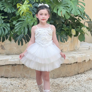 Vestido de Princesa ViODM de 3 Capas con Encaje, Sin Mangas, Hasta la Rodilla, con Cuentas, Ecológico, para Bebés Niñas, Bodas, Ceremonias, Cumpleaños de Verano - Product Image 4