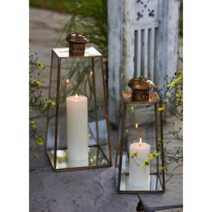 Antique Brass <b>Large</b> Metal <b>Candle</b> Pillar Holder Elegant Rim Wood <b>Candle</b> Holders <b>Lanterns</b> for Home Decorative for Christmas Events - Product Image 1