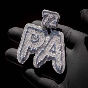 Luxury Iced Out Christian PA Letter Moissanite <b>Pendant</b> with Drip Effect Hip Hop <b>Initial</b> Jewelry in Gold Plated - Product Image 3