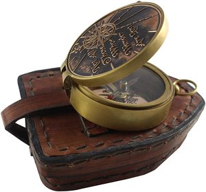 Brújula Antigua con Frase |   Brújula Magnética Náutica Funcional Vintage de Latón con Estuche de Cuero, Suministro Personalizado OEM/ODM - Product Image 2