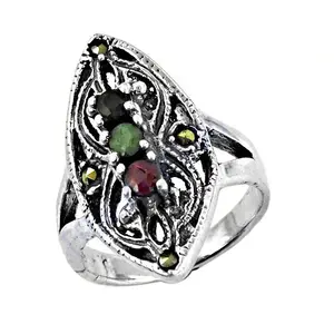 "Geometric Rhodium-Plated 925 Silver Garnet <b>Statement</b> <b>Ring</b> <b>for</b> <b>Women</b>" - Product Image 2