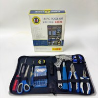 C-MART Vente en gros usine : Ensemble d'outils manuels ménagers en acier Cr-V de 18 pièces, 6 embouts de précision, clé à molette réglable de 8 pouces, ruban à mesurer de 2 m