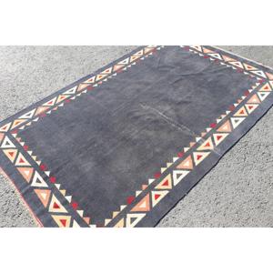 Alfombra Turca Vintage de 4.7x7.3 pies (144x223 cm), Alfombra Azul y Roja con Diseño de Parches - Product Image 4