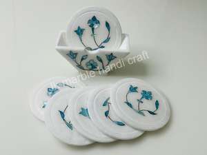 Juego de posavasos de té de mármol único con soporte 6 posavasos y 1 soporte de diseño pintado para mesa de comedor, oficina o hogar - Product Image 2