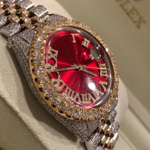 Luxury Men's Watch Stainless Steel Quartz Movement 40mm Dial 20mm Band Full Diamond <b>Red</b> Dial <b>Date</b> Display - Product Image 3